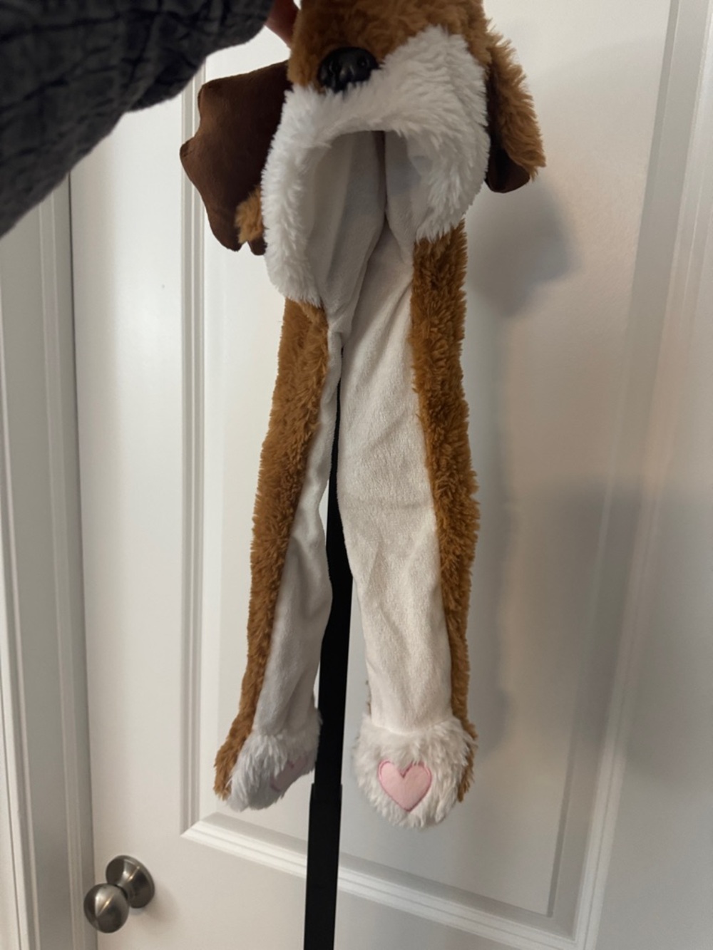 Plush Dog Hat & Scarf for Pets - Brown with White Trim - Picture 5 of 5